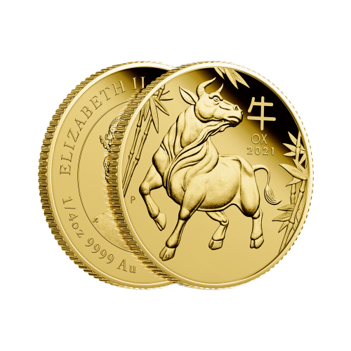 Thumbnail 1/4 oz Lunar Gouden Munt 2021 perspectief 2