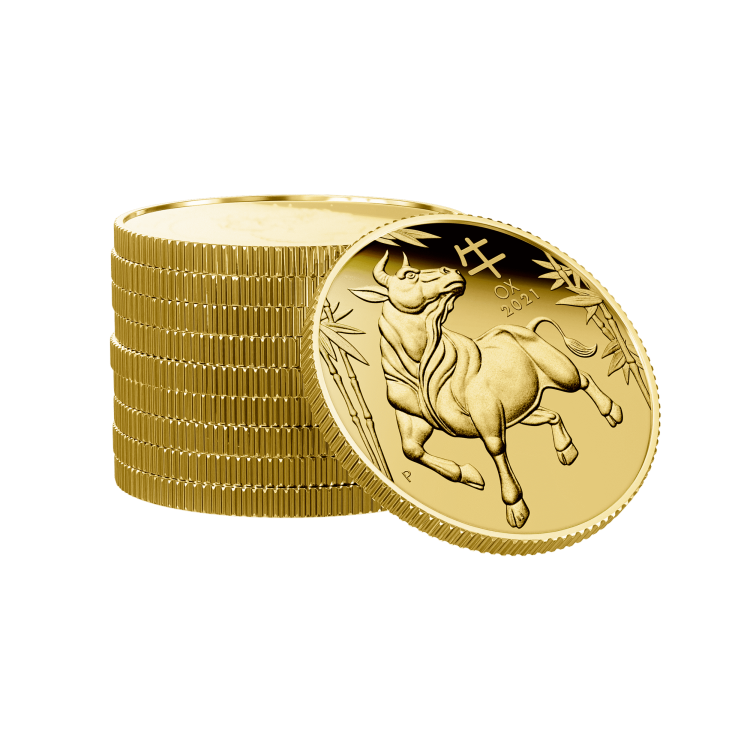 1/4 oz Lunar Gouden Munt 2021 perspectief 3