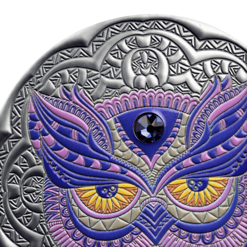 Thumbnail 2 troy ounce zilveren munt Mandala Owl - antieke afwerking 2020 perspectief 1