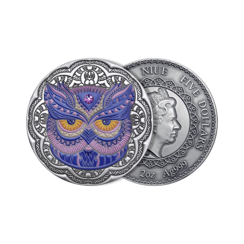 Thumbnail 2 troy ounce zilveren munt Mandala Owl - antieke afwerking 2020 perspectief 2