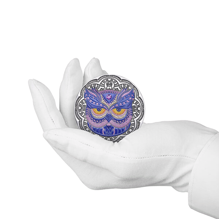 2 troy ounce zilveren munt Mandala Owl - antieke afwerking 2020 perspectief 3