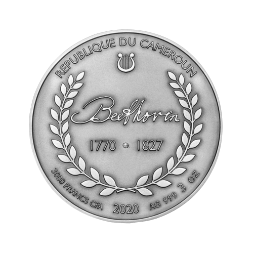 Thumbnail 3 troy ounce zilveren munt Beethoven - antieke afwerking 2020 achterkant
