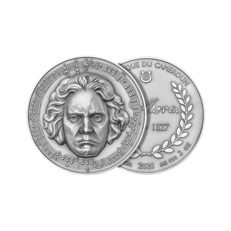 3 troy ounce zilveren munt Beethoven - antieke afwerking 2020 perspectief 3