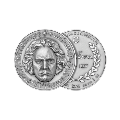 Thumbnail 3 troy ounce zilveren munt Beethoven - antieke afwerking 2020 perspectief 3