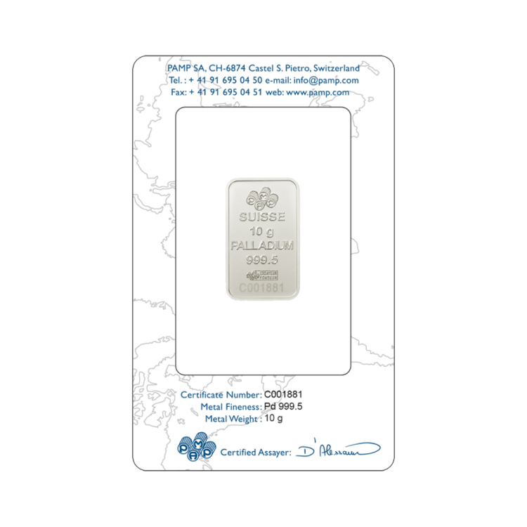 10g Pamp Suisse Palladium Baar back