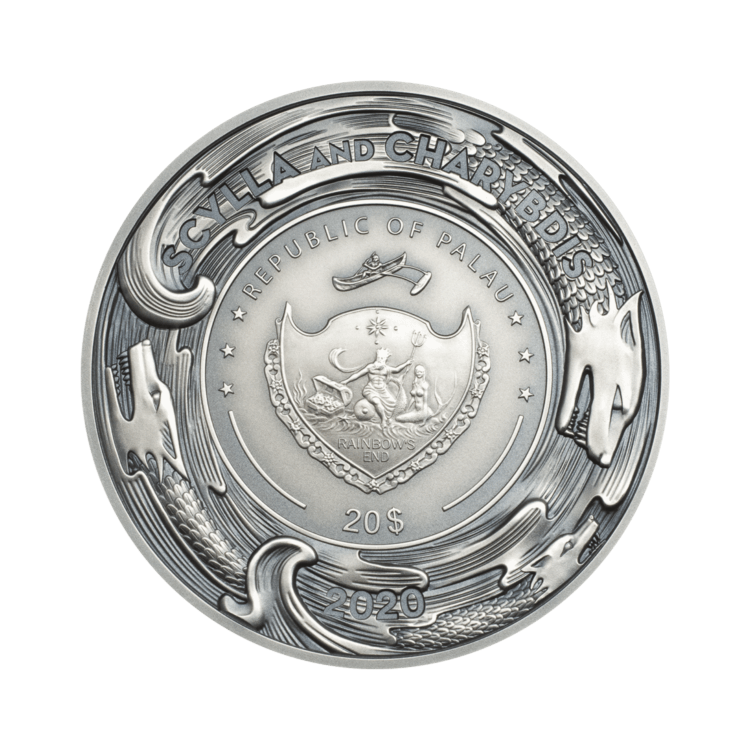 3 troy ounce zilveren munt Scylla and Charybdis Evil Within 2020 achterkant