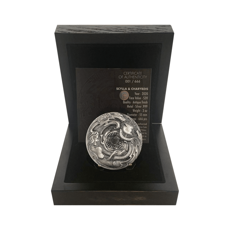 3 troy ounce zilveren munt Scylla and Charybdis Evil Within 2020 perspectief 4