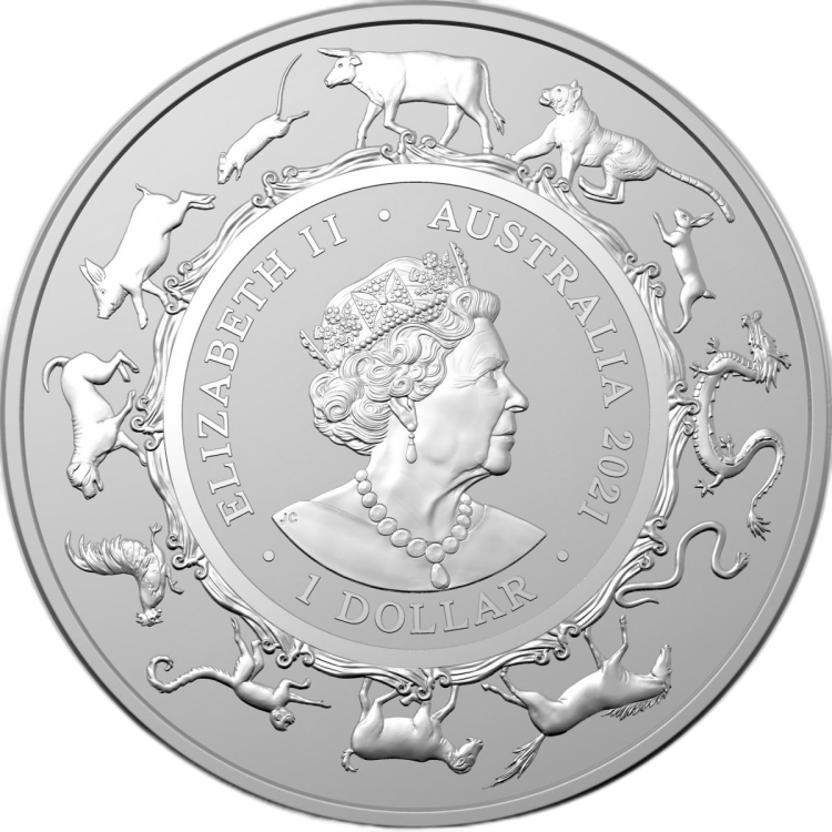1 oz Lunar Zilveren Munt 2021 achterkant