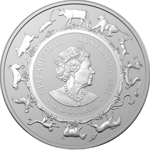 Thumbnail 1 oz Lunar Zilveren Munt 2021 achterkant