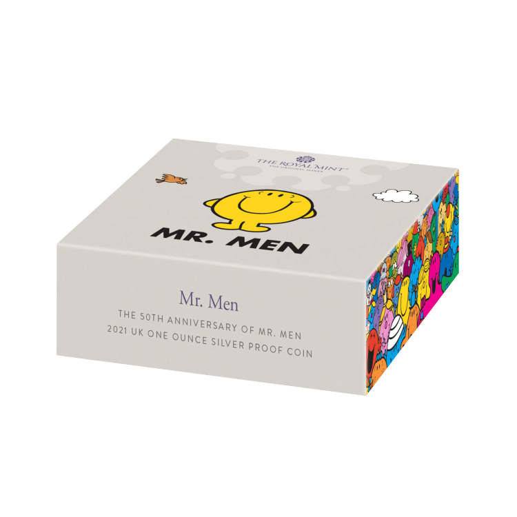 1 troy ounce zilveren munt Mr. Men little Miss-Mr. Happy 50th Anniversary 2021 perspectief 3