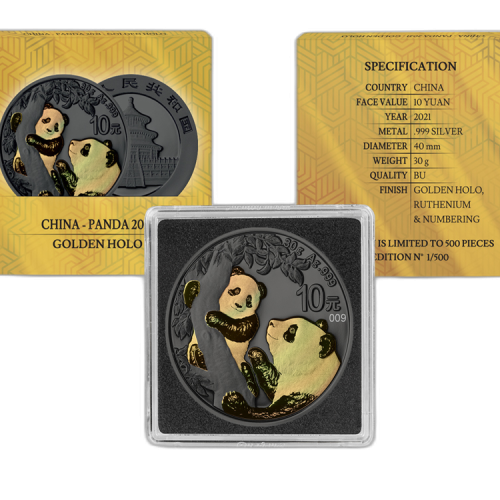 Thumbnail 30 gram zilveren munt gouden holo serie Panda 2021 achterkant