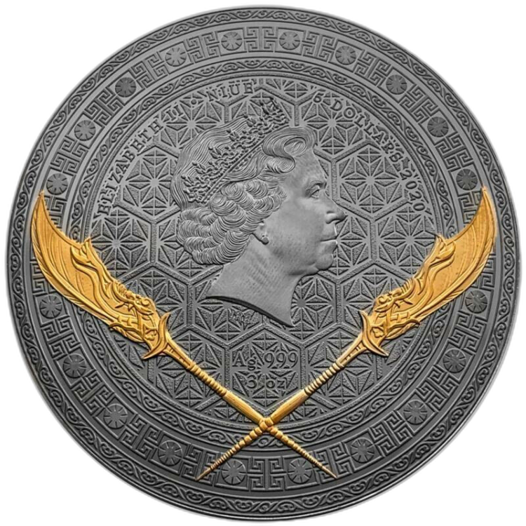 3 troy ounce silver coin five tiger general Guan Yu 2020 back