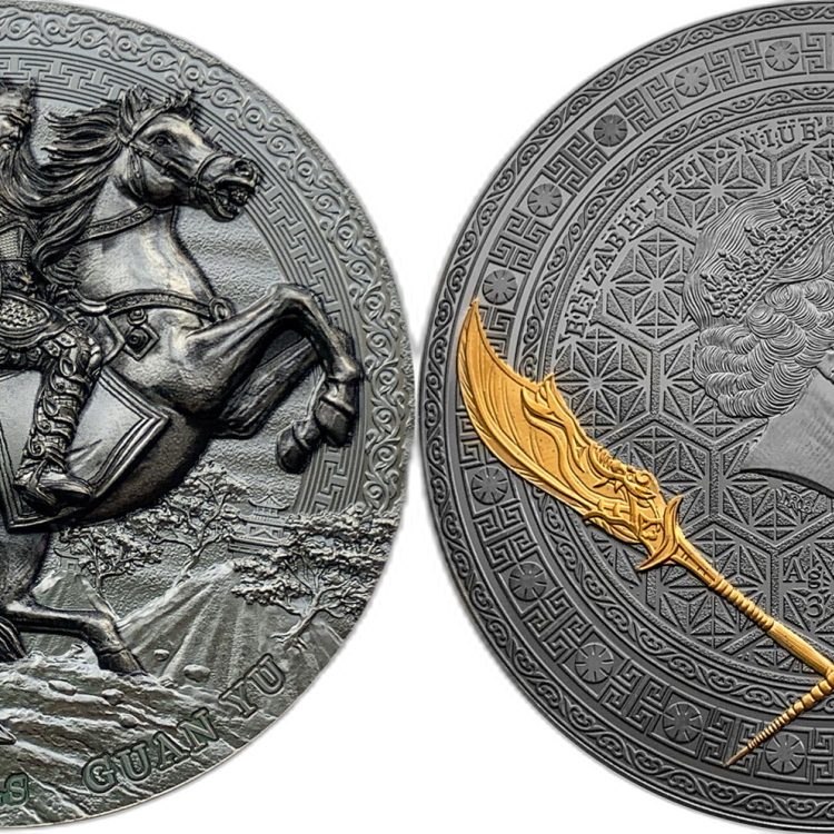 3 troy ounce silver coin five tiger general Guan Yu 2020 angle 1