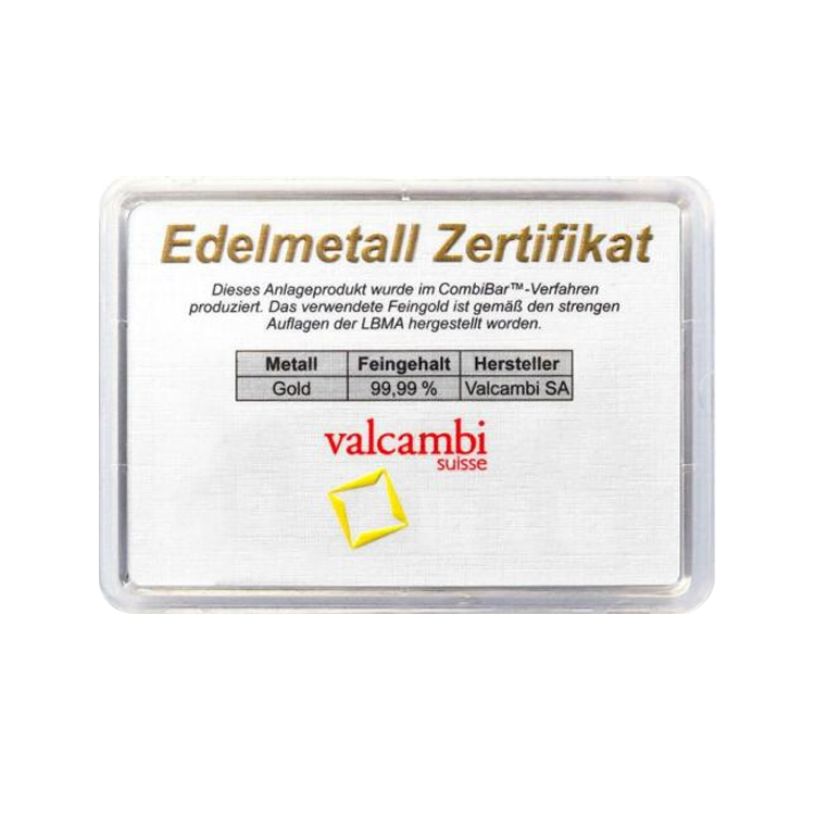 5 x 1g Valcambi Gold Combibar back