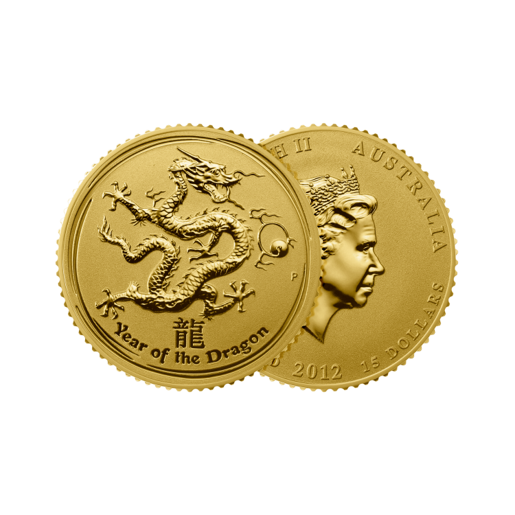1/10 oz Lunar Gouden Munt 2012 perspectief 1