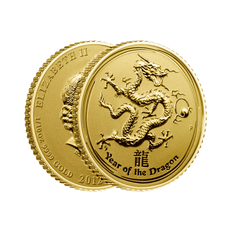 1/10 oz Lunar Gouden Munt 2012 perspectief 2
