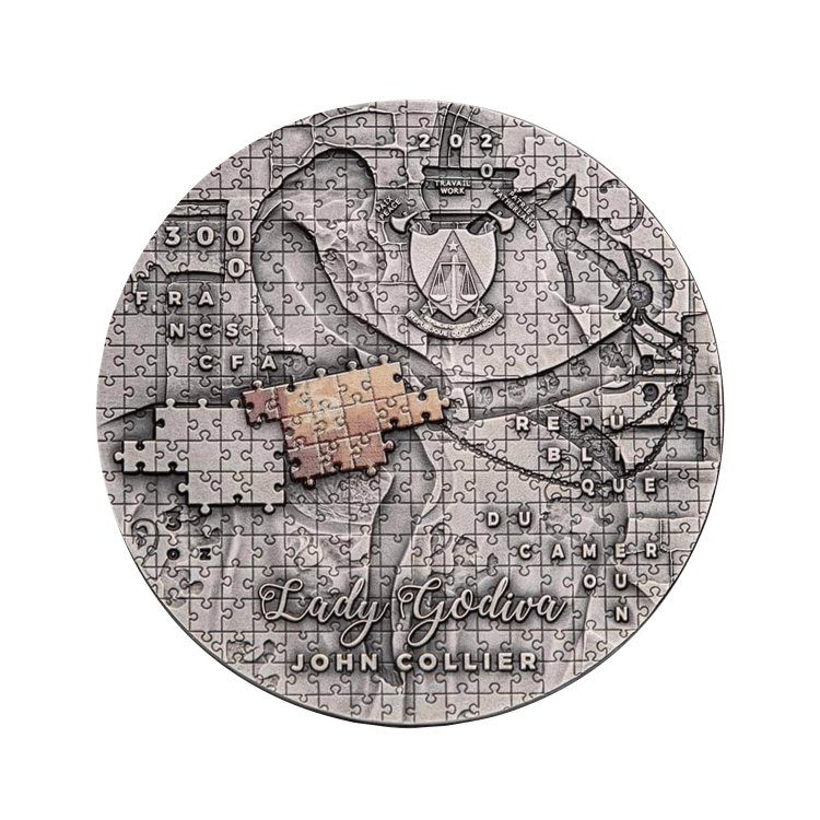 3 troy ounce silver coin Lady Godiva 2020 antique finish back