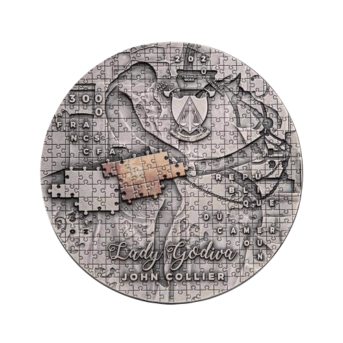 Thumbnail 3 troy ounce silver coin Lady Godiva 2020 antique finish back