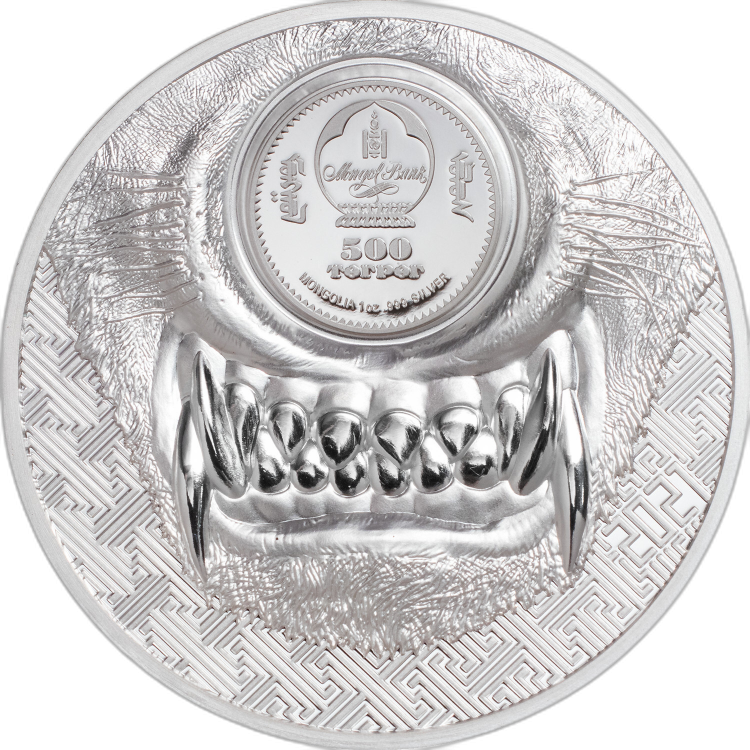 1 troy ounce silver coin Mystic Wolf 2021 Proof angle 1