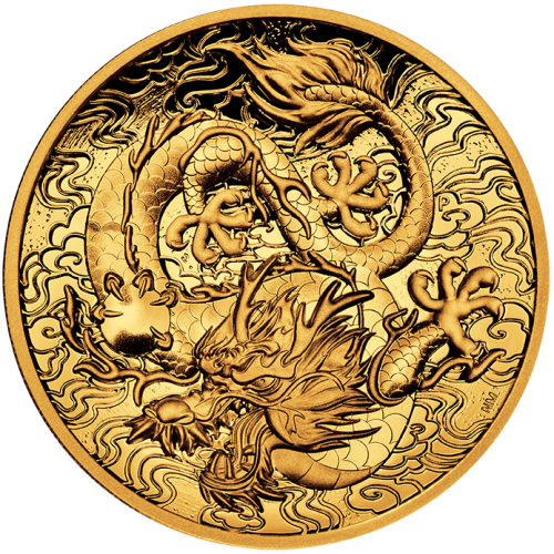 Thumbnail 2 troy ounce gouden munt mythen en legendes dragon 2021 Proof perspectief 2