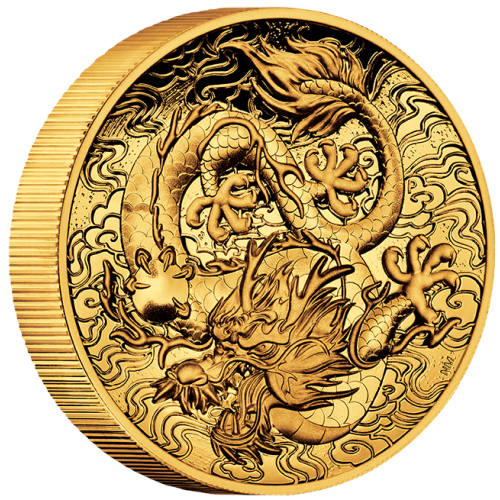 Thumbnail 2 troy ounce gouden munt mythen en legendes dragon 2021 Proof perspectief 3