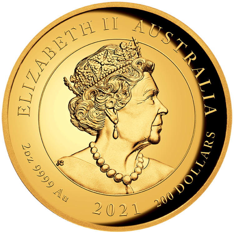 2 troy ounce gouden munt mythen en legendes dragon 2021 Proof perspectief 4