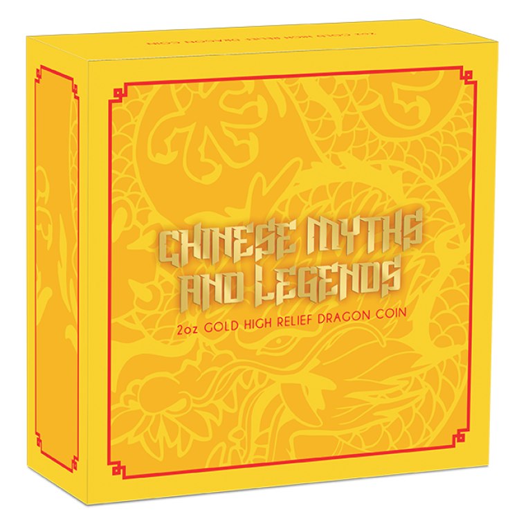 2 troy ounce gouden munt mythen en legendes dragon 2021 Proof perspectief 5