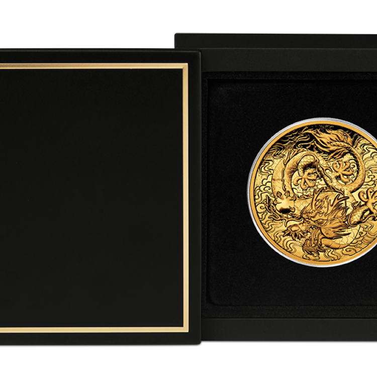 2 troy ounce gouden munt mythen en legendes dragon 2021 Proof perspectief 6