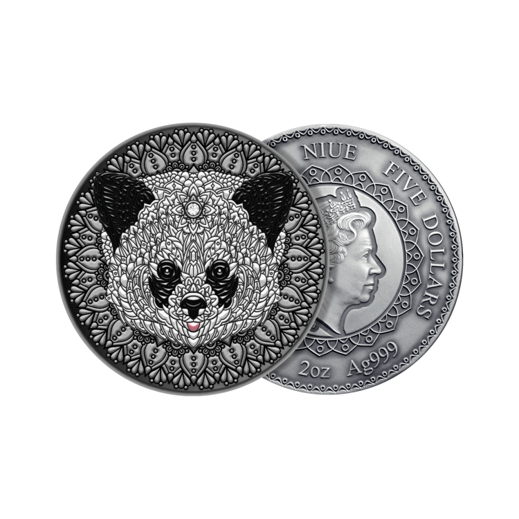 2 troy ounce zilveren munt Mandala panda 2021 perspectief 1