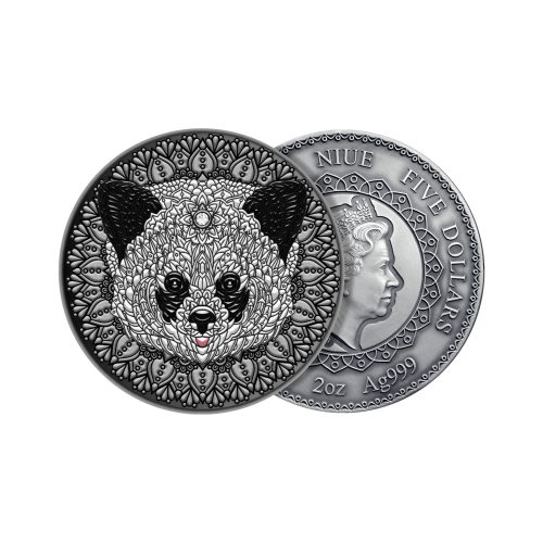 Thumbnail 2 troy ounce zilveren munt Mandala panda 2021 perspectief 1