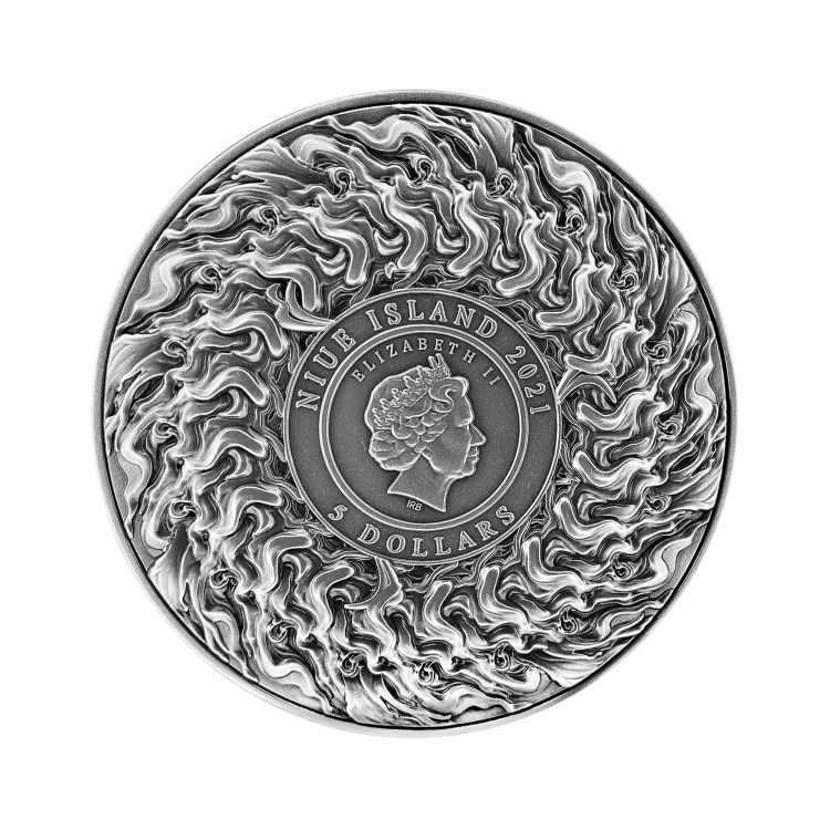 2 troy ounce zilveren munt Ne Zha zoon van de drakenkoning 2021 achterkant