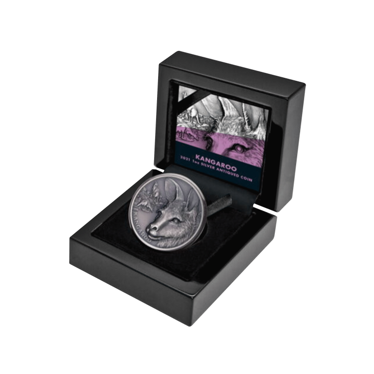 1 troy ounce zilveren munt Up close kangaroo 2021 perspectief 3
