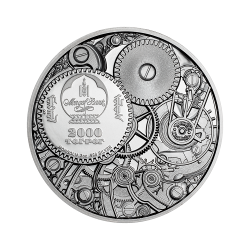 Thumbnail 3 troy ounce zilveren munt evolutie van het uurwerk - mechanische bij 2020 achterkant