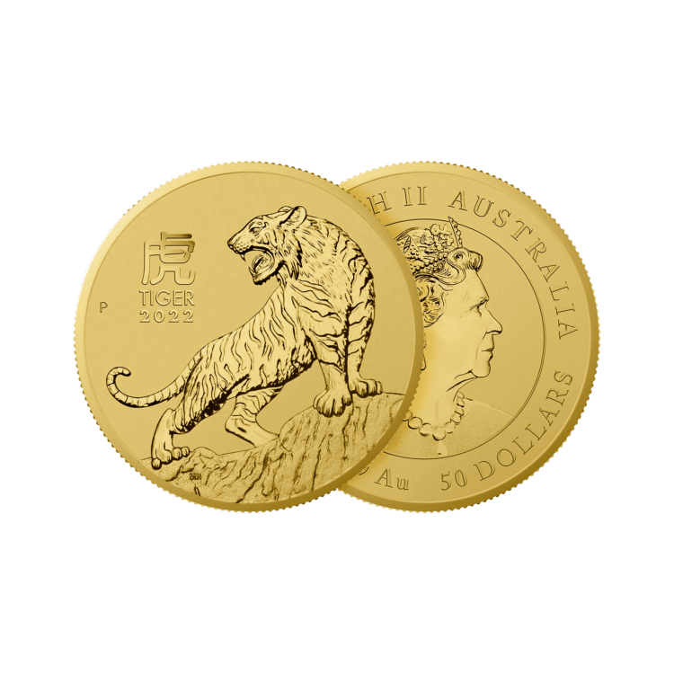 1 oz Lunar Gouden Munt 2022 perspectief 1