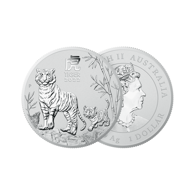 1 oz Lunar Zilveren Munt 2022 perspectief 1
