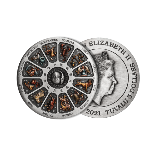 Thumbnail 5 troy ounce silver coin signs of the zodiac 2021 angle 2