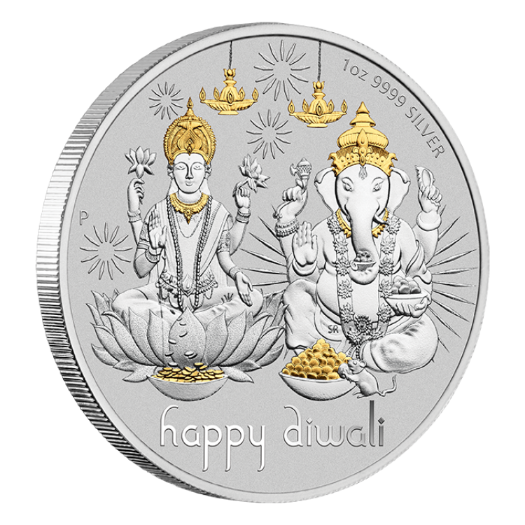 1 troy ounce silver coin Diwali 2021 angle 2