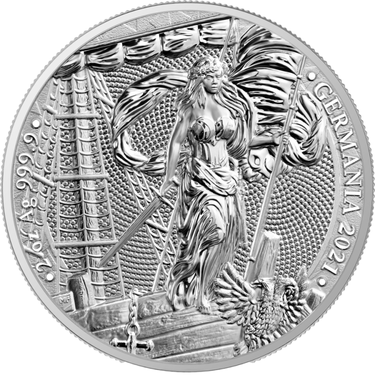 2 oz Germania Zilveren Munt 2021 achterkant