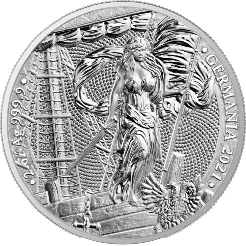 Thumbnail 2 oz Germania Zilveren Munt 2021 achterkant