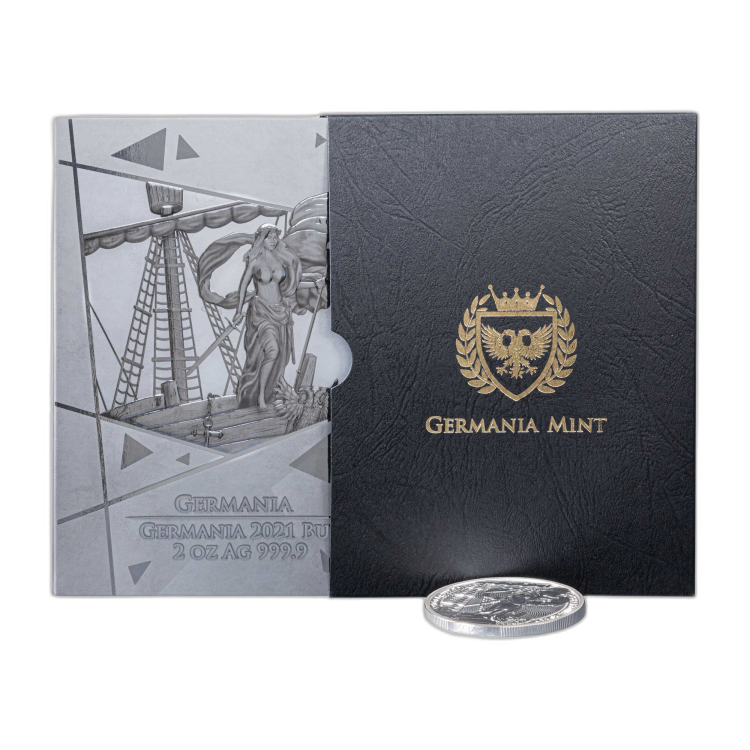2 oz Germania Zilveren Munt 2021 perspectief 3