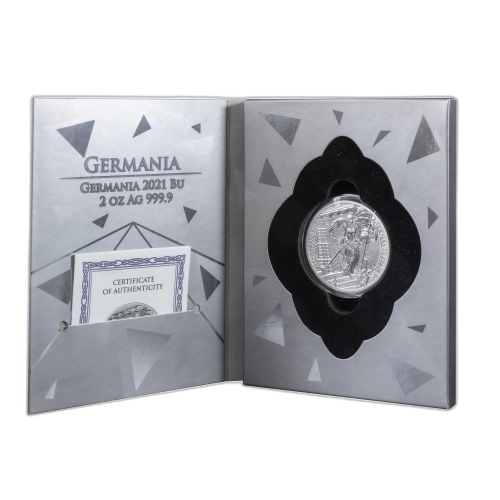 Thumbnail 2 oz Germania Zilveren Munt 2021 perspectief 4