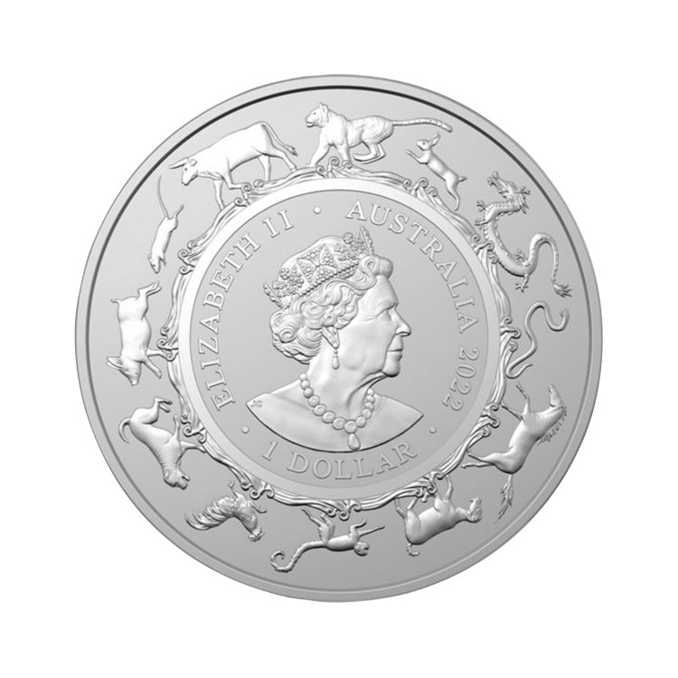 1 oz Lunar Zilveren Munt 2022 achterkant