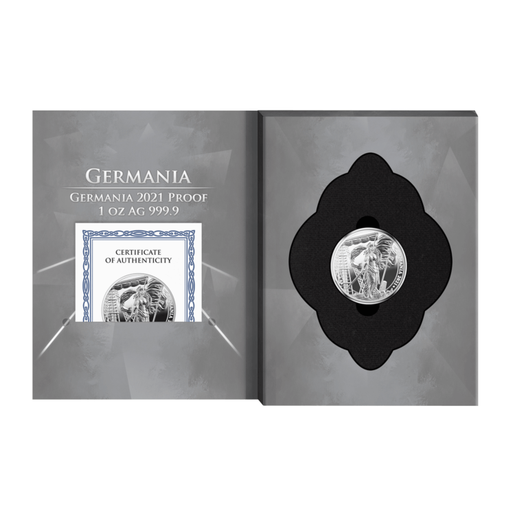 1 oz Germania Zilveren Munt 2021 perspectief 3