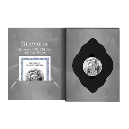 Thumbnail 1 oz Germania Zilveren Munt 2021 perspectief 3