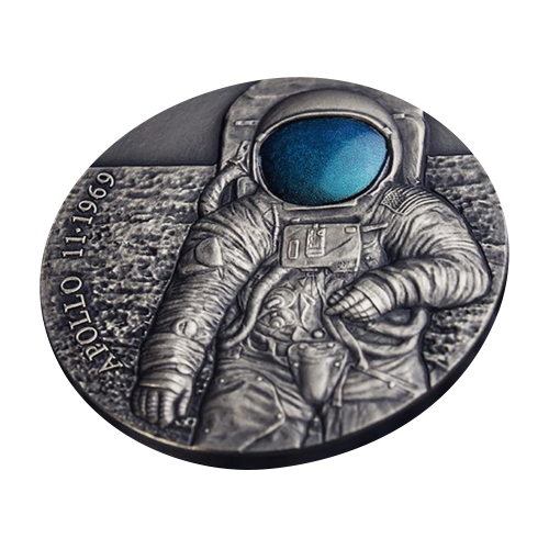 Thumbnail 3 Troy ounce zilveren Apollo-11 Eerste stap op de maan munt 2019 perspectief 1