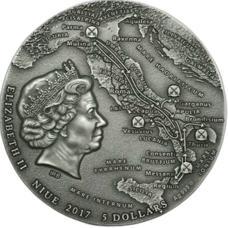 2 Troy ounce silver Spartacus coin 2017 back