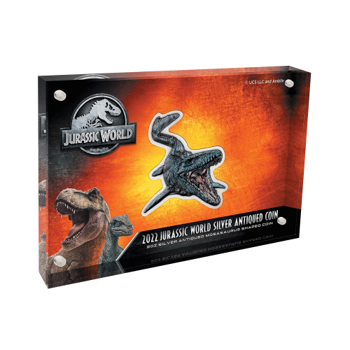 Thumbnail 2 troy ounce zilveren munt Jurassic World - Mosasaurus 2022 perspectief 1