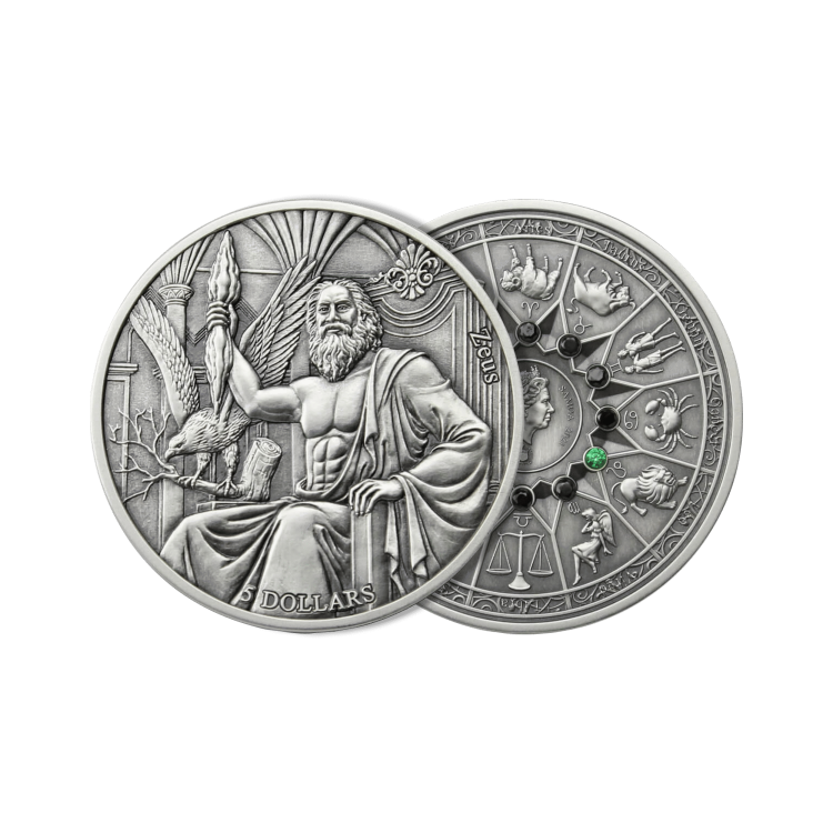 2 Troy ounce Zilveren Munt Zeus VS Leo 2021 perspectief 1
