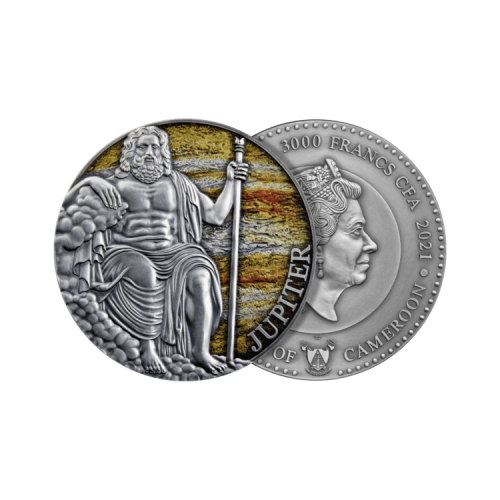 Thumbnail 3 troy ounce zilveren munt Jupiter 2021 - Antieke afwerking perspectief 1
