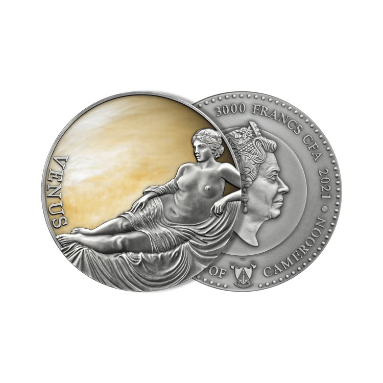 3 troy ounce silver coin Venus 2021 - Antique finish angle 2